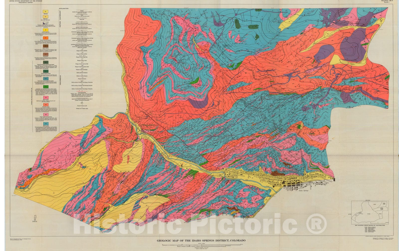 Map : Geology of Precambrian rocks, Idaho Springs district, Colorado, 1964 Cartography Wall Art :