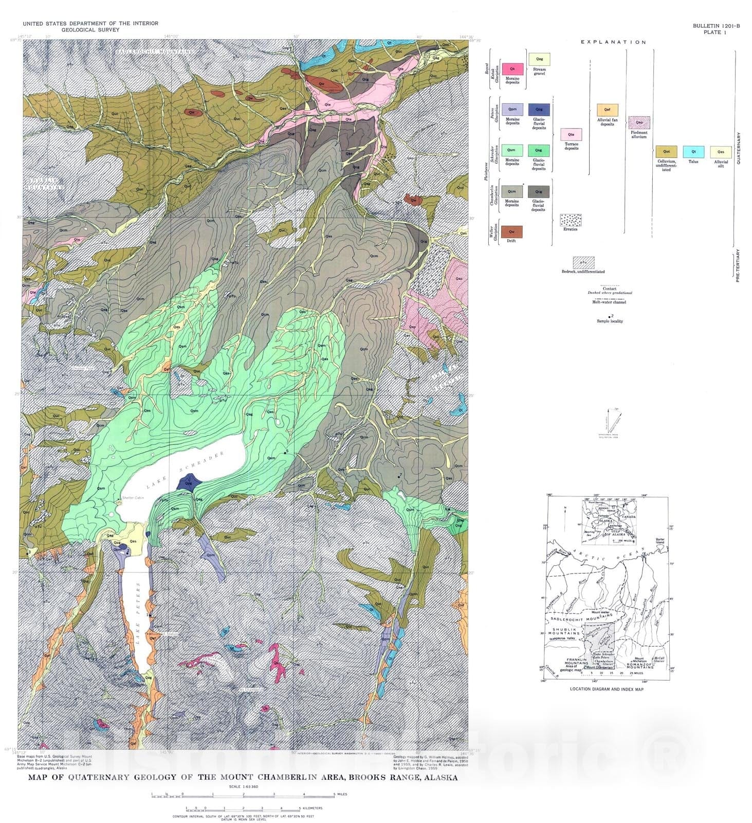 Map : Quaternary geology of the Mount Chamberlin area, Brooks Range, Alaska, 1965 Cartography Wall Art :