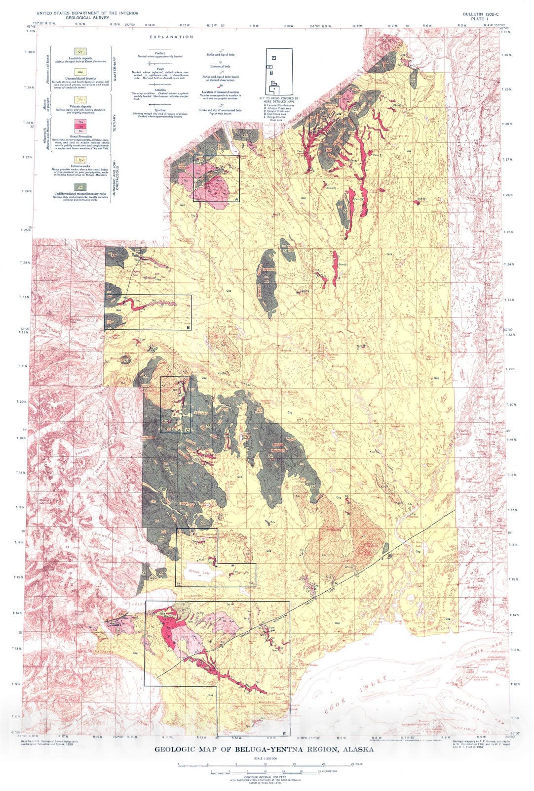 Map : Geology and coal resources of the Beluga - Yentna region, Alaska, 1966 Cartography Wall Art :