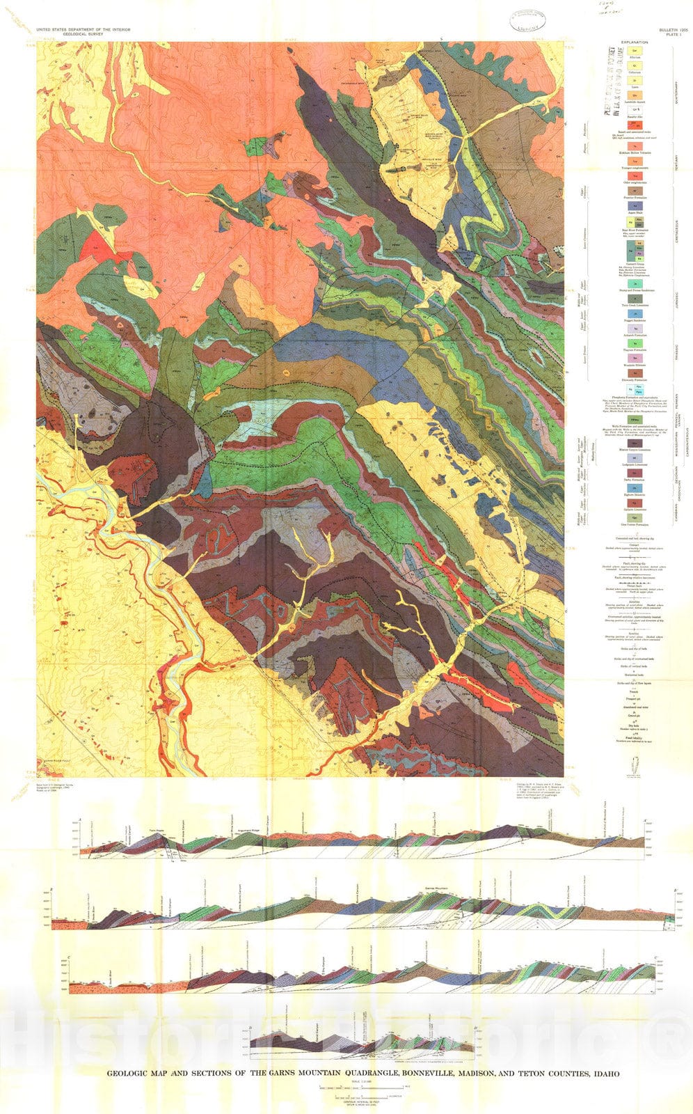 Map : Geology of the Garns Mountain quadrangle, Bonneville, Madison, and Teton Counties, Idaho, 1966 Cartography Wall Art :