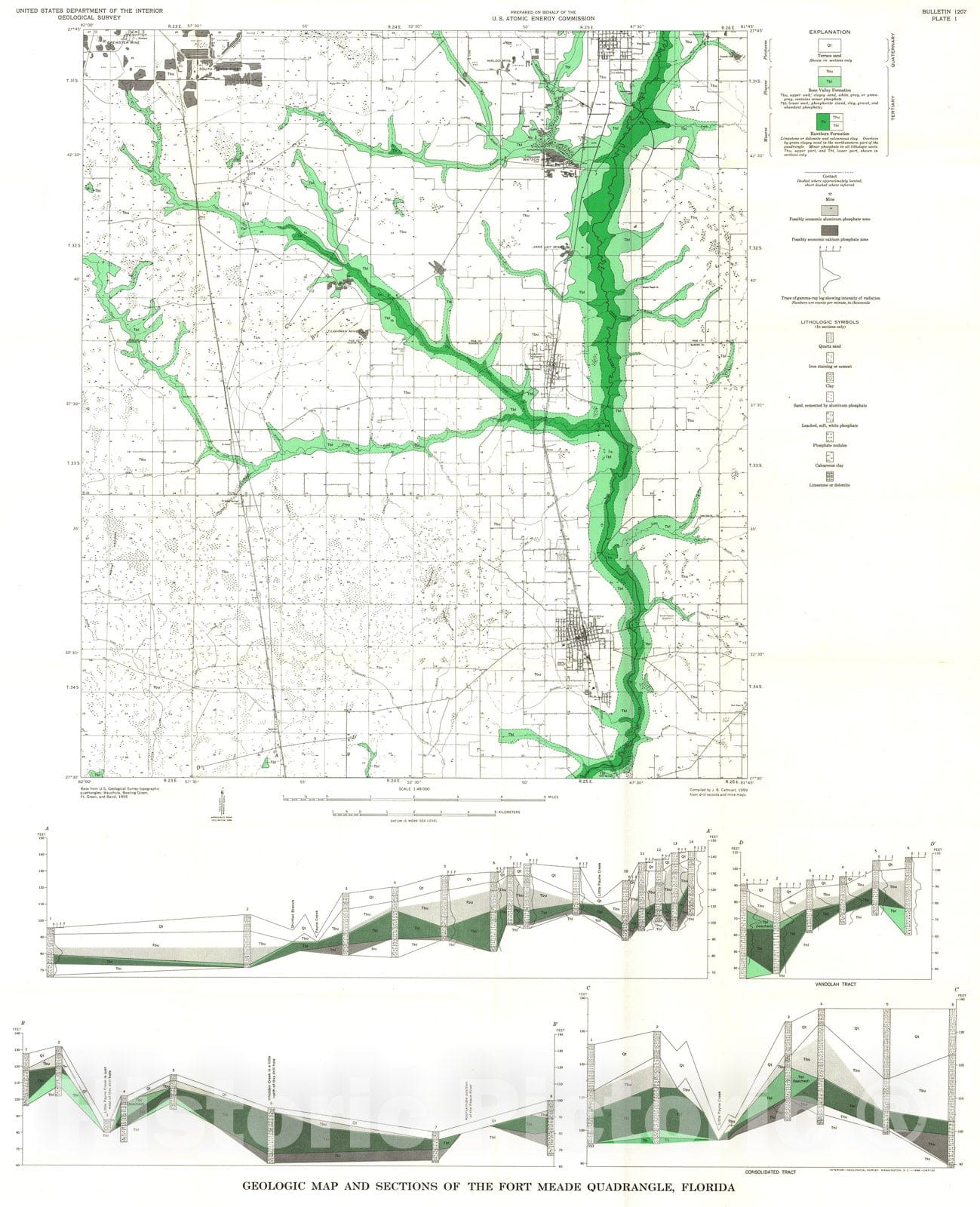 Map : Economic geology of the Fort Meade quadrangle, Polk and Hardee Counties, Florida, 1966 Cartography Wall Art :