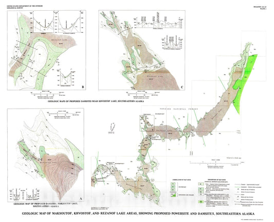 Map : Geologic reconnaissance of a proposed powersite on the Maksoutof River near Sitka, southeastern Alaska, 1975 Cartography Wall Art :