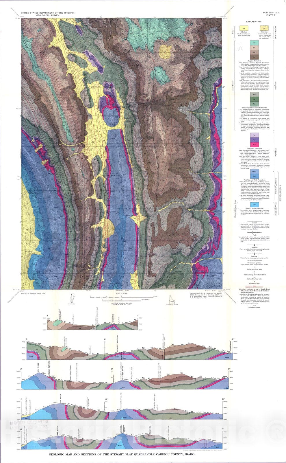Map : Geology of the Stewart Flat quadrangle, Caribou County, Idaho, 1967 Cartography Wall Art :