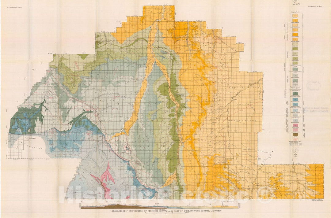 Map : Geology of Big Horn County and the Crow Indian Reservation, Montana, with special reference to the water, coal, oil, and gas resources, 1935 Cartography Wall Art :