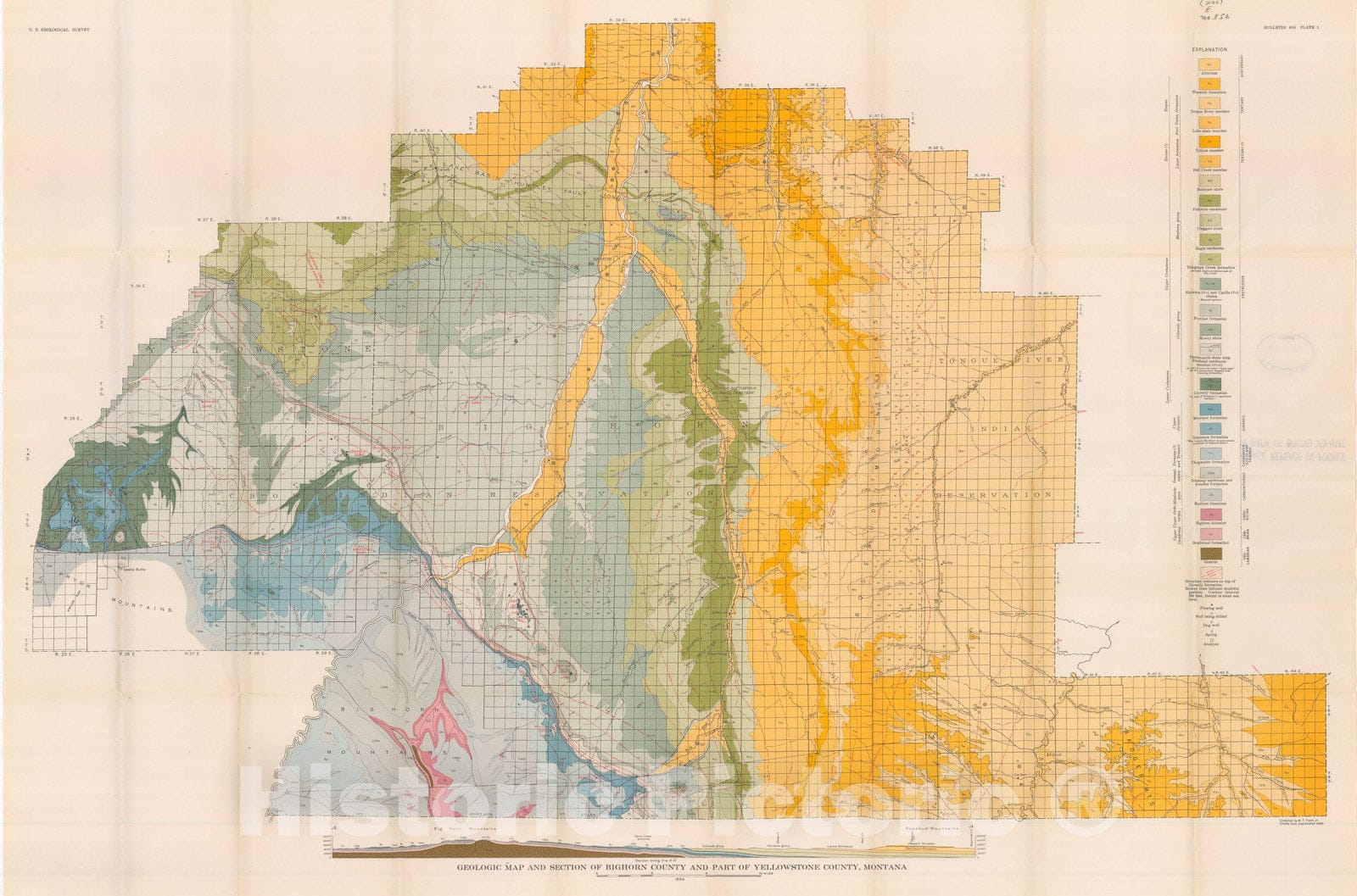 Map : Geology of Big Horn County and the Crow Indian Reservation, Montana, with special reference to the water, coal, oil, and gas resources, 1935 Cartography Wall Art :