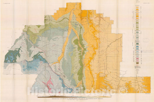 Map : Geology of Big Horn County and the Crow Indian Reservation, Montana, with special reference to the water, coal, oil, and gas resources, 1935 Cartography Wall Art :