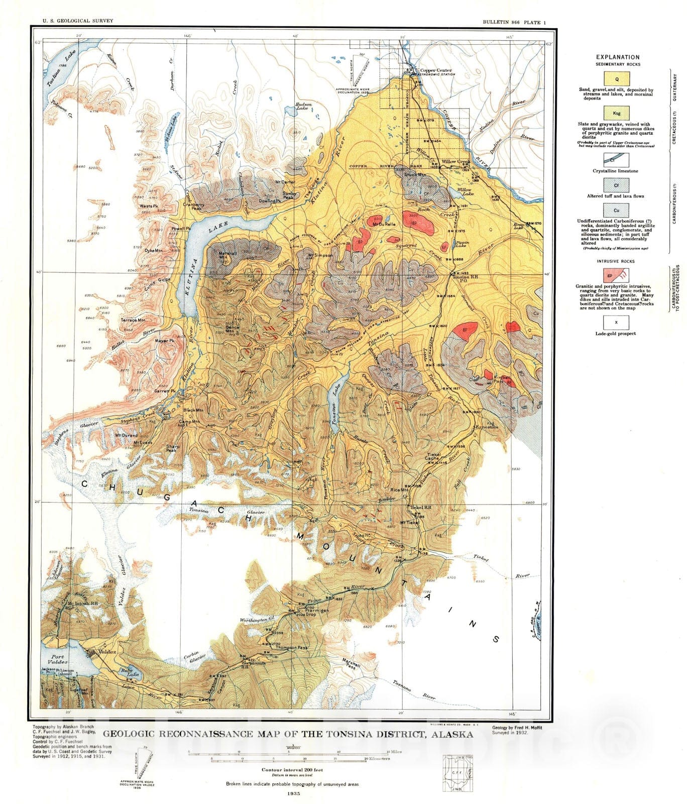 Map : Geology of the Tonsina district, Alaska, 1935 Cartography Wall Art :