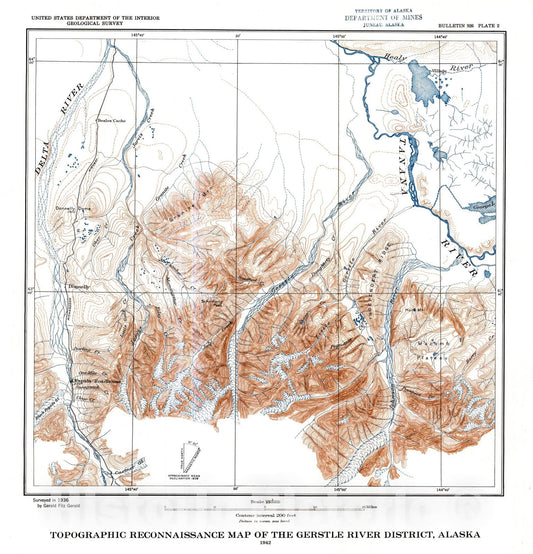 Map : Geology of the Gerstle River district, Alaska, with a report on the Black Rapids Glacier, 1942 Cartography Wall Art :