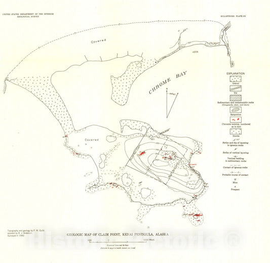 Map : Chrome deposits of Kenai Peninsula, Alaska [Claim Point area], 1942 Cartography Wall Art :