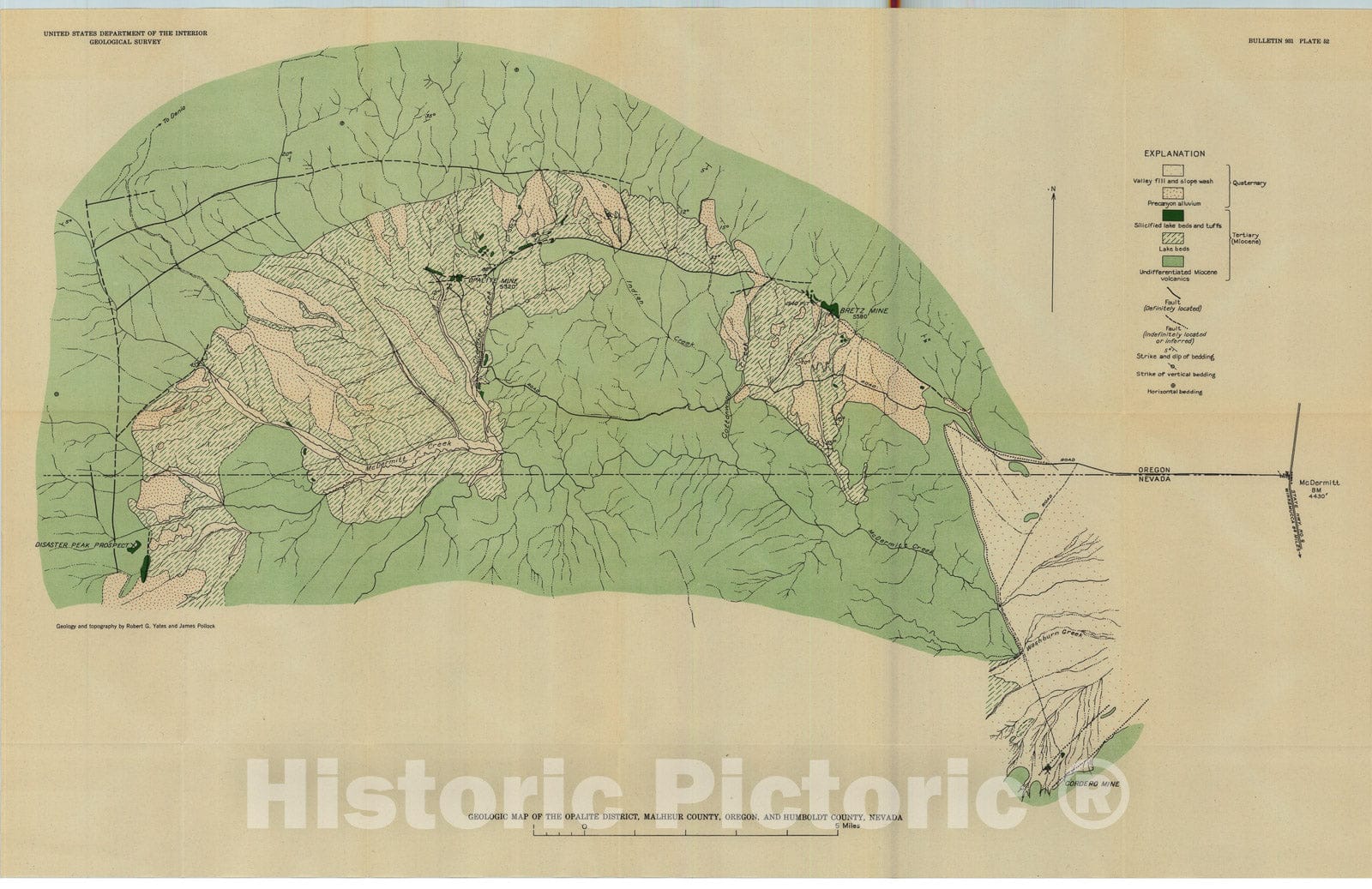 Map : Quicksilver deposits of the Opalite district, Malheur County, Oregon, and Humboldt County, Nevada, 1942 Cartography Wall Art :