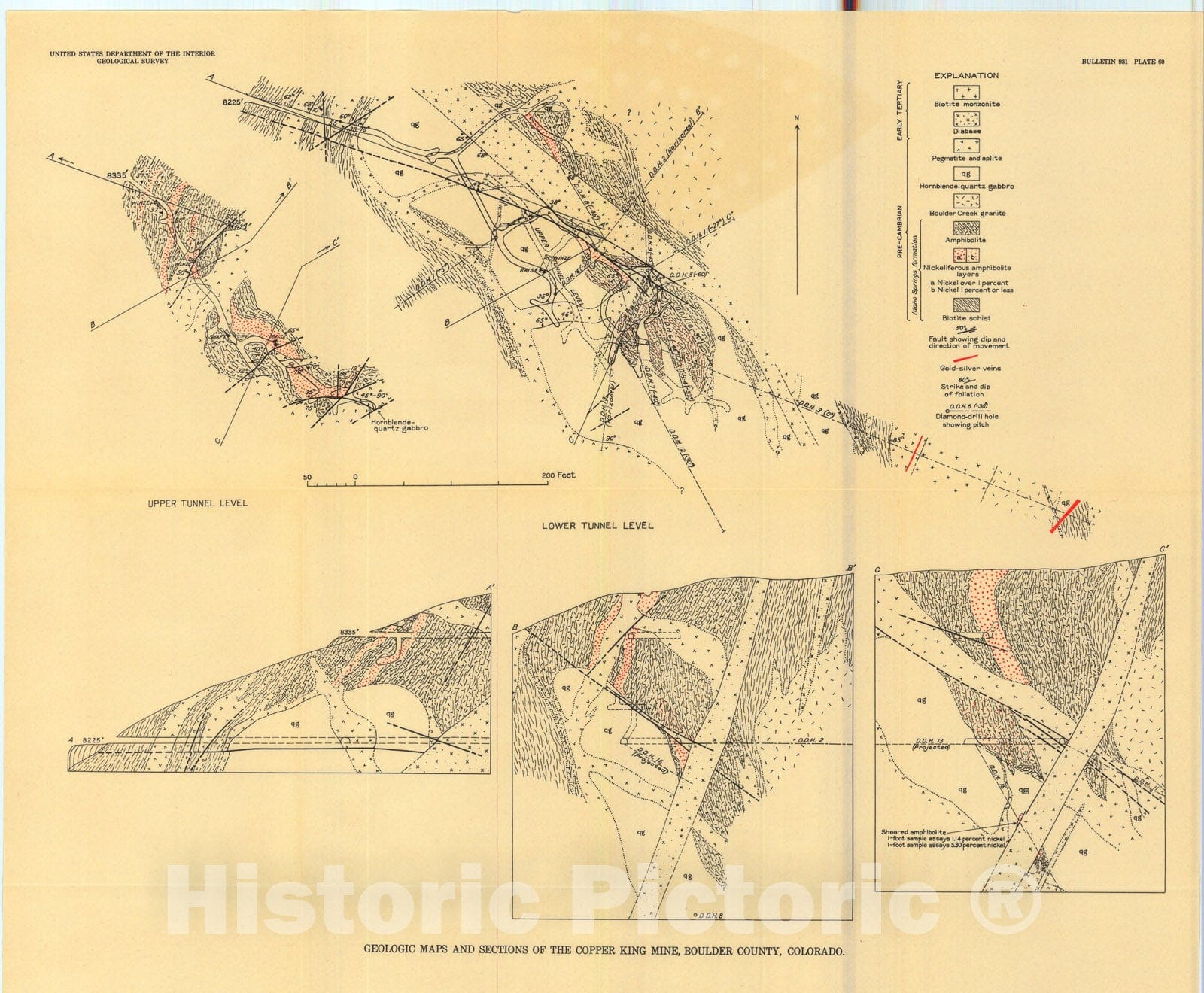 Map : Nickel deposit near Gold Hill, Boulder County, Colorado, 1942 Cartography Wall Art :