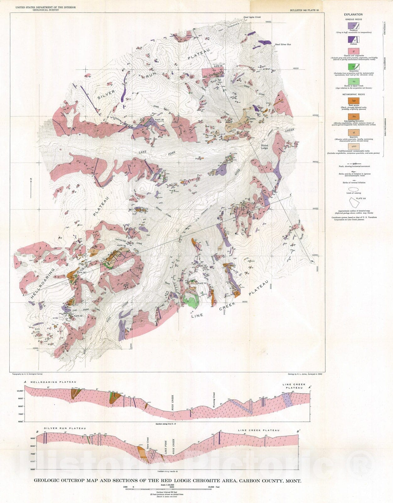Map : Chromite deposits near Red Lodge, Carbon County, Montana, 1946 Cartography Wall Art :