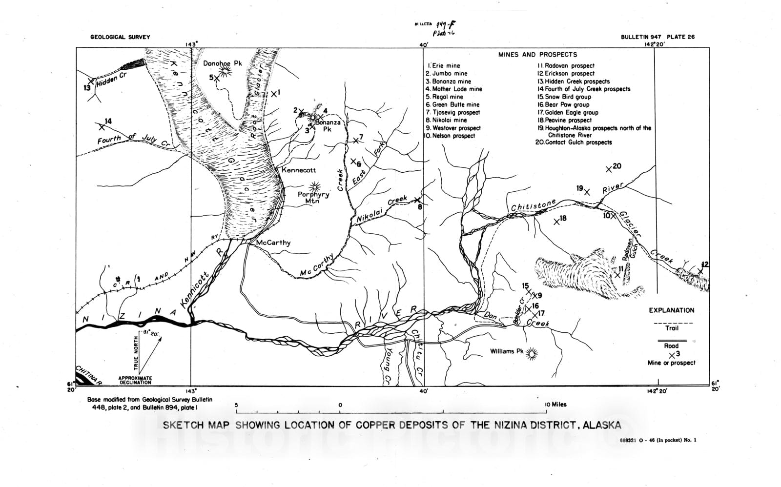 Map : Copper deposits of the Nizina district, Alaska, 1946 Cartography Wall Art :