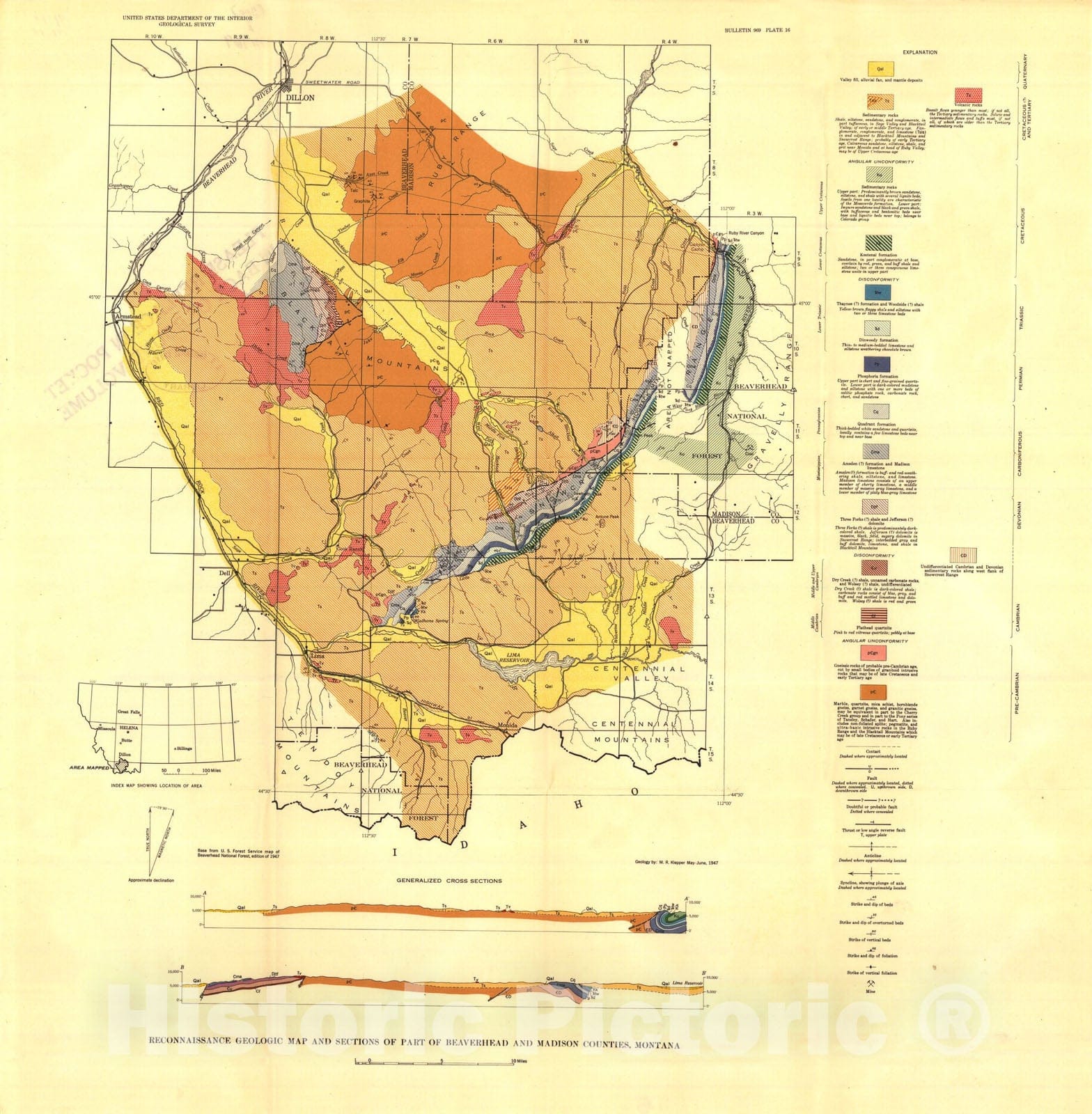 Map : A geologic reconnaissance of parts of Beaverhead and Madison Counties, Montana, 1950 Cartography Wall Art :