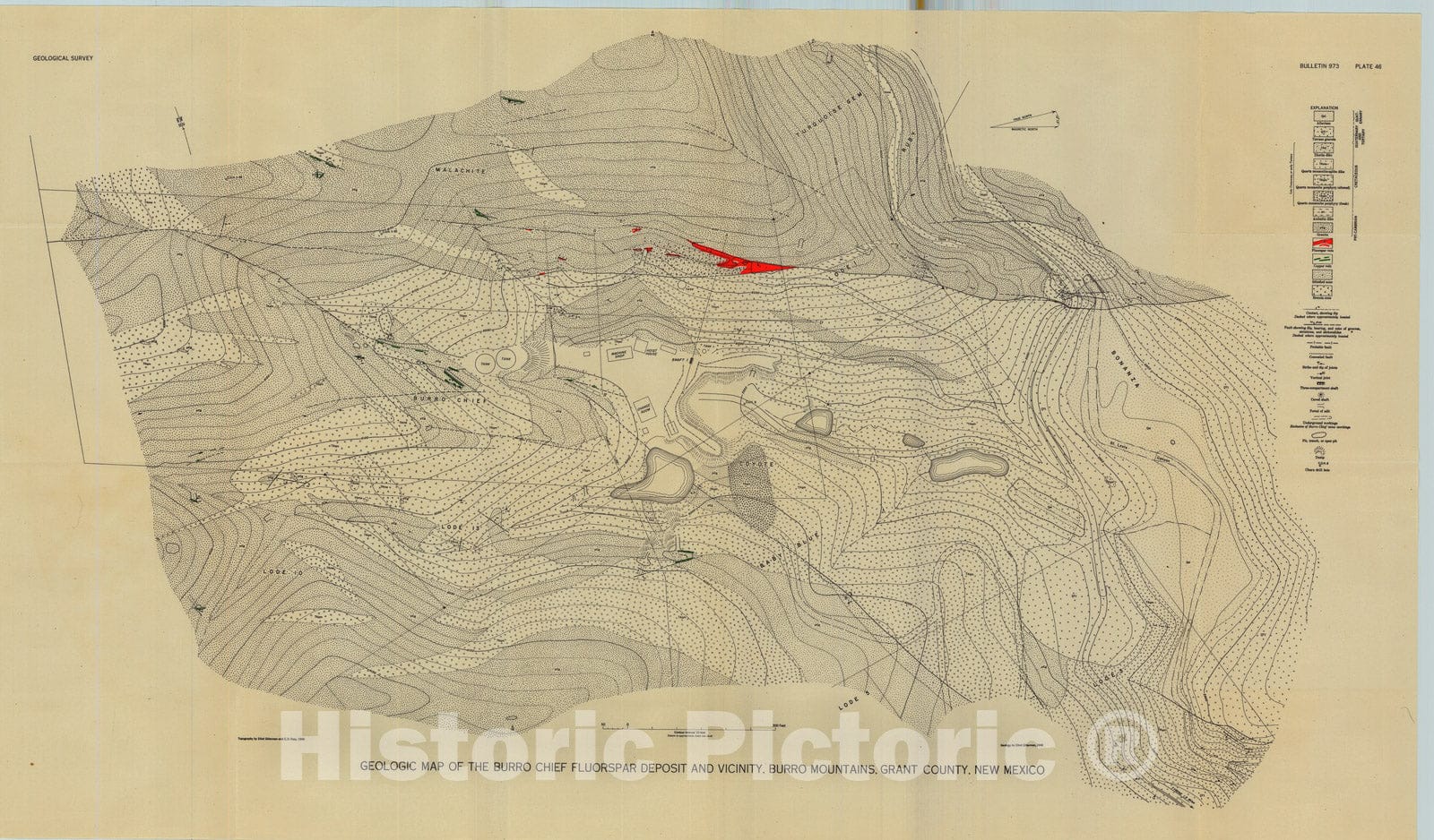 Map : Fluorspar deposits of Burro Mountains and vicinity, New Mexico, 1952 Cartography Wall Art :