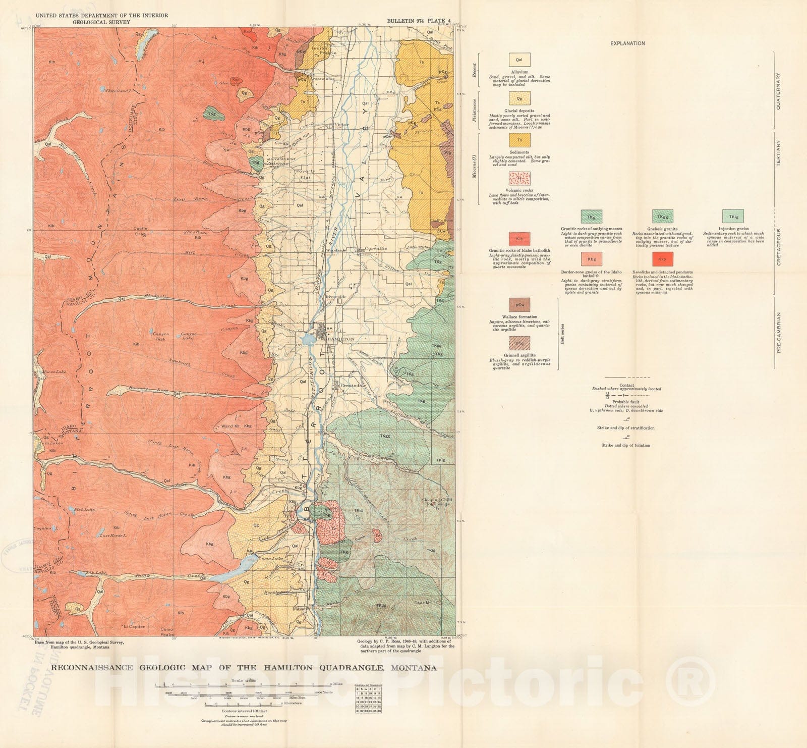 Map : The eastern front of the Bitterroot Range, Montana, 1949 Cartography Wall Art :