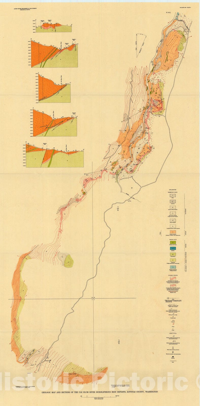 Map : The Cle Elum River nickeliferous iron deposits, Kittitas County, Washington, 1952 Cartography Wall Art :