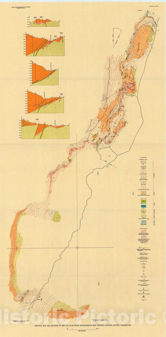 Map : The Cle Elum River nickeliferous iron deposits, Kittitas County, Washington, 1952 Cartography Wall Art :