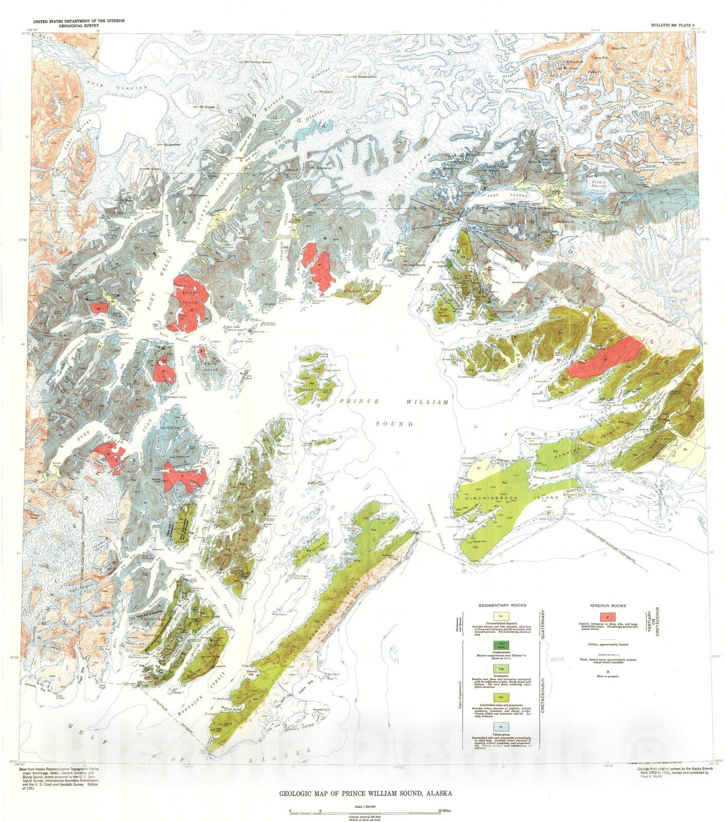 Map : Geology of the Prince William Sound region, Alaska, 1954 Cartography Wall Art :