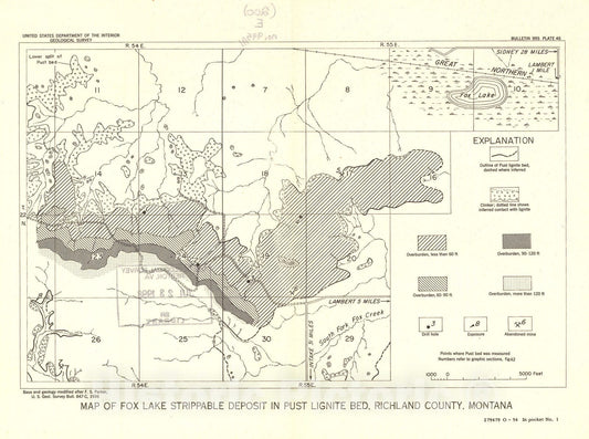 Map : Three deposits of strippable lignite west of the Yellowstone River, Montana, 1954 Cartography Wall Art :