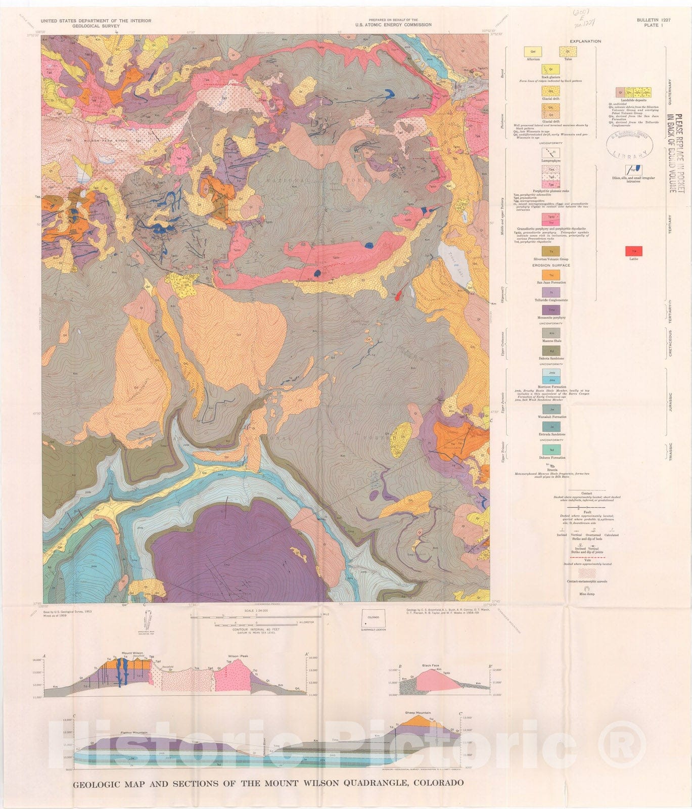 Map : Geology of the Mount Wilson quadrangle, western San Juan Mountains, Colorado, 1967 Cartography Wall Art :