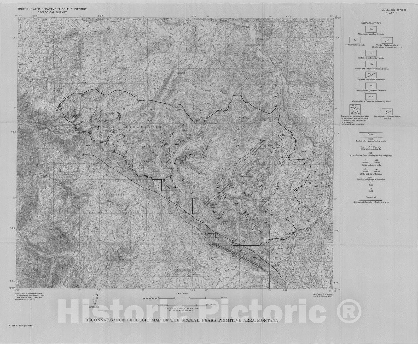 Map : Mineral resources of the Spanish Peaks primitive area, Montana, 1966 Cartography Wall Art :