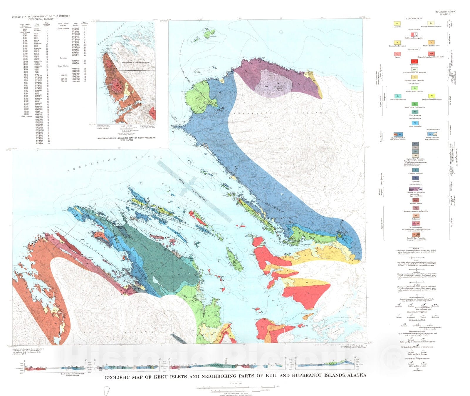 Map : Stratigraphy of the Keku Islets and neighboring parts of the Kuiu and Kupreanof Islands, southeastern Alaska, 1967 Cartography Wall Art :