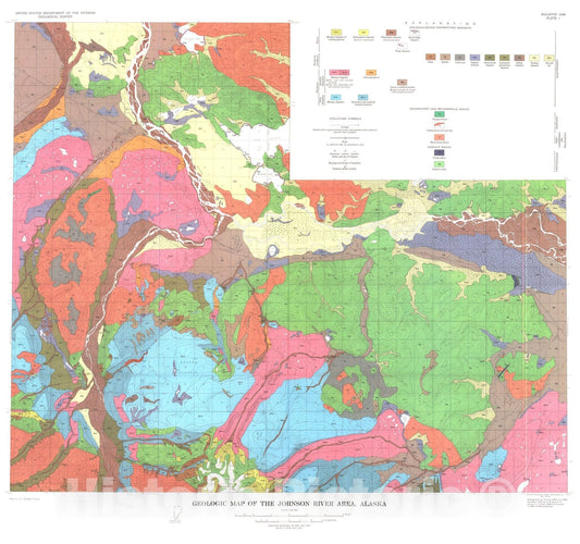 Map : Geology of the Johnson River area, Alaska, 1968 Cartography Wall Art :