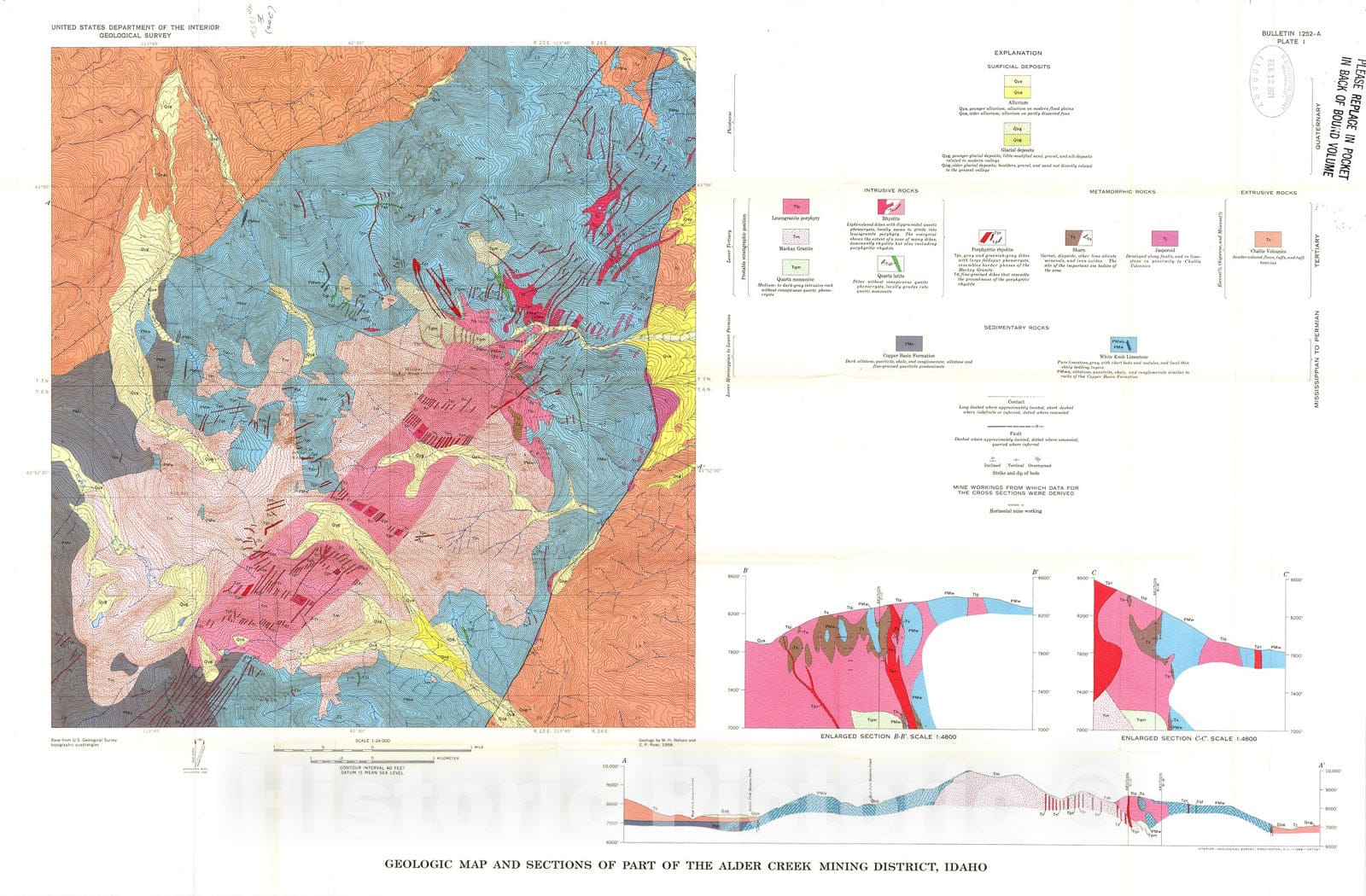 Map : Geology of part of the Alder Creek mining district, Custer County, Idaho, 1968 Cartography Wall Art :