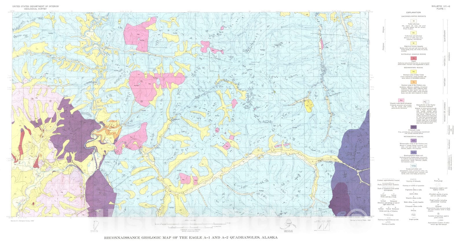 Map : Reconnaissance geology of the Eagle A-1 and A-2 quadrangles, Alaska, 1969 Cartography Wall Art :