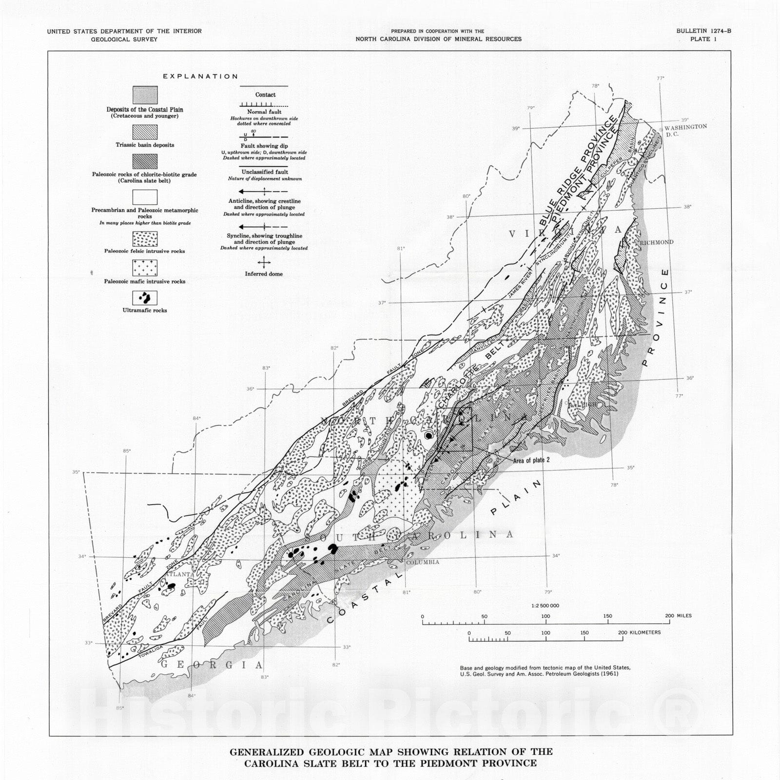 Map : Stratigraphy of the Albemarle Group of the Carolina slate belt in central North Carolina, 1969 Cartography Wall Art :
