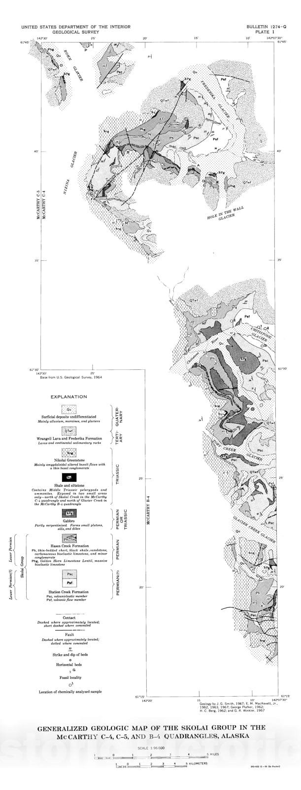 Map : The Skolai Group in the McCarthy B-4, C-4, and C-5 quadrangles, Wrangell Mountains, Alaska, 1970 Cartography Wall Art :
