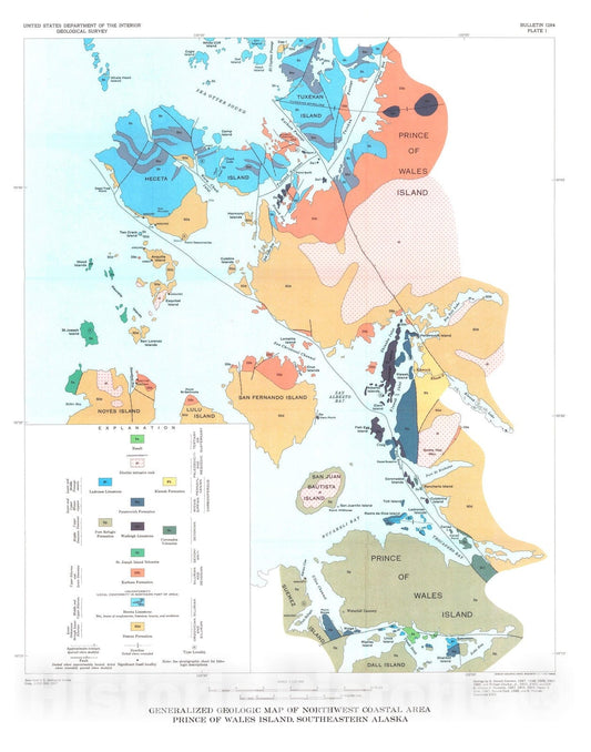 Map : Paleozoic stratigraphy in the northwest coastal area of Prince of Wales Island, southeastern Alaska, 1970 Cartography Wall Art :