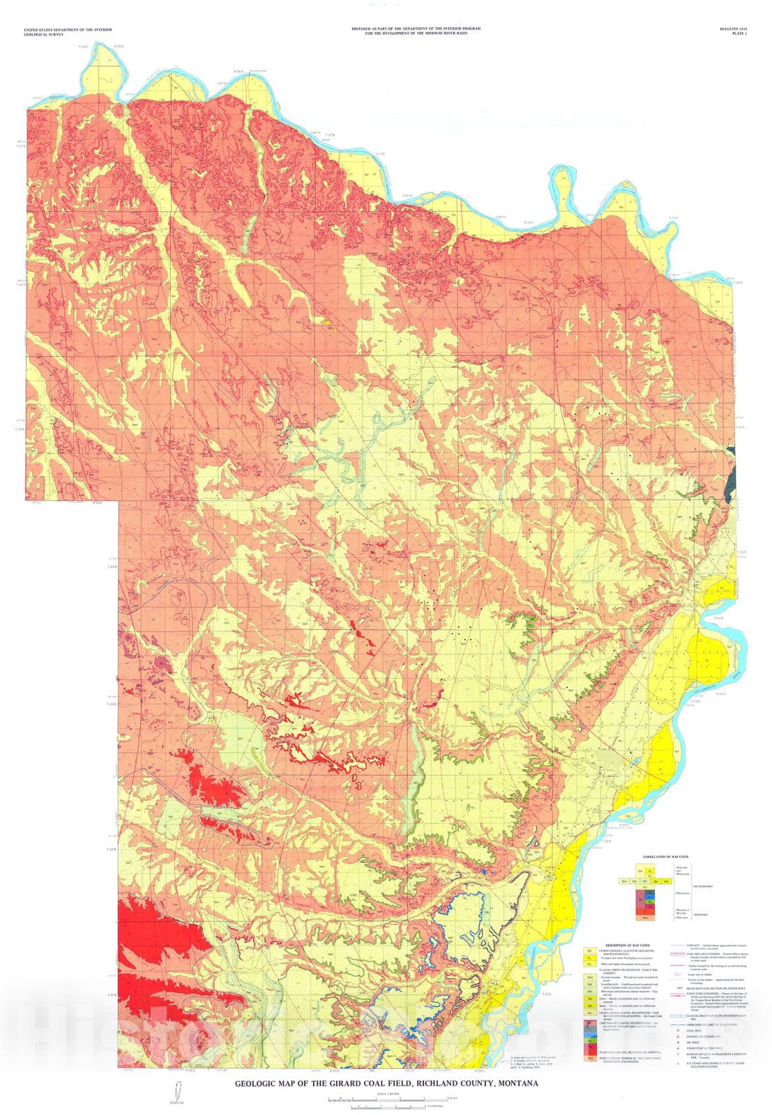 Map : Coal resources and Cenozoic geology of the Girard coal field, Richland County, Montana, 1975 Cartography Wall Art :