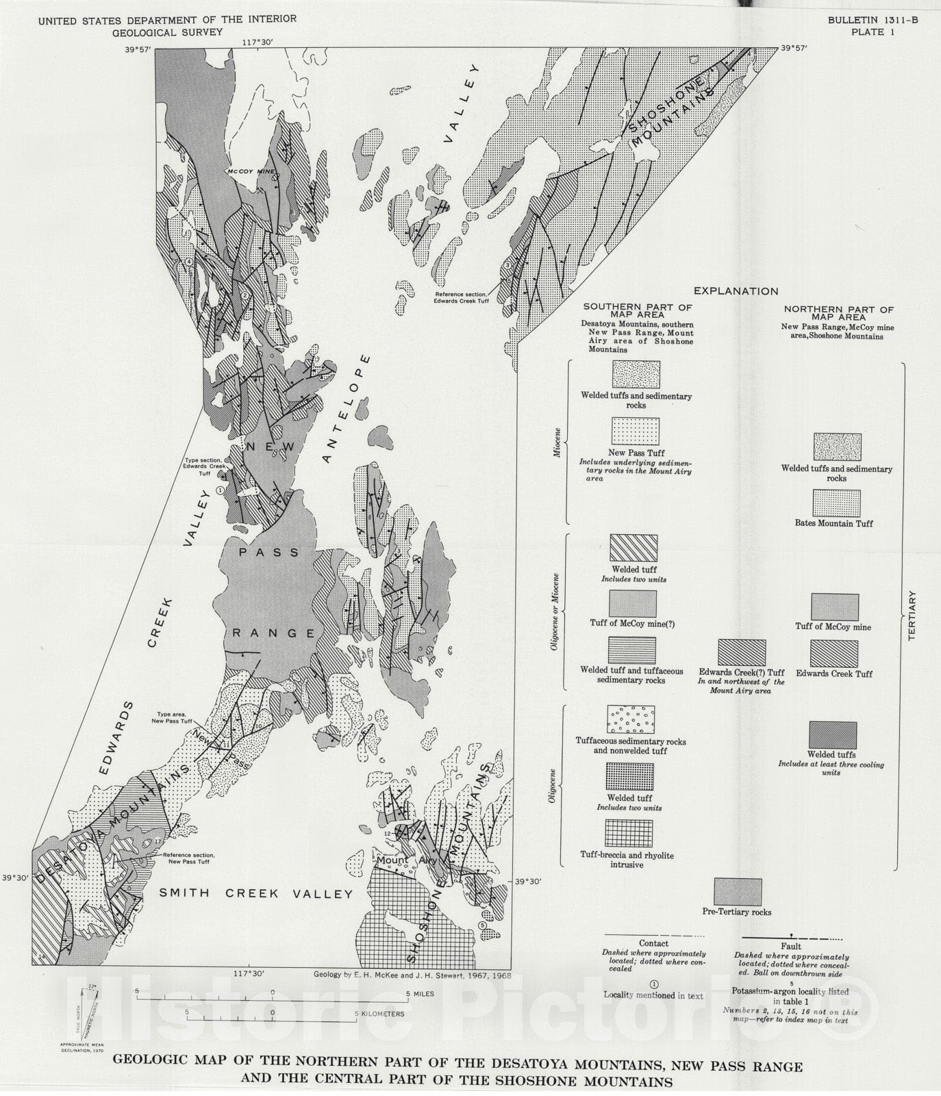 Map : Stratigraphy and potassium-argon ages of some Tertiary tuffs from Lander and Churchill Counties, central Nevada, 1971 Cartography Wall Art :