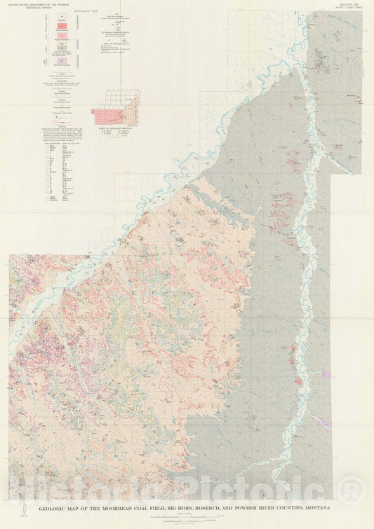 Map : Geology of Moorhead coal field, Powder River, Big Horn, and Rosebud Counties, Montana, 1973 Cartography Wall Art :