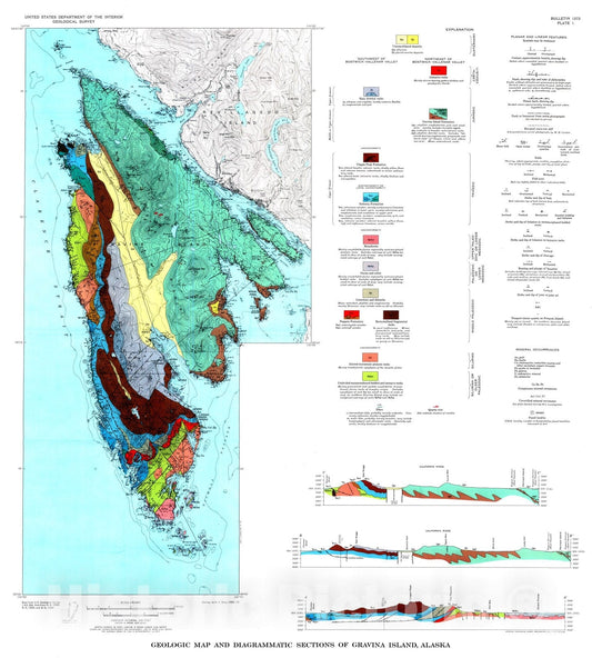 Map : Geology of Gravina Island, Alaska, 1973 Cartography Wall Art :