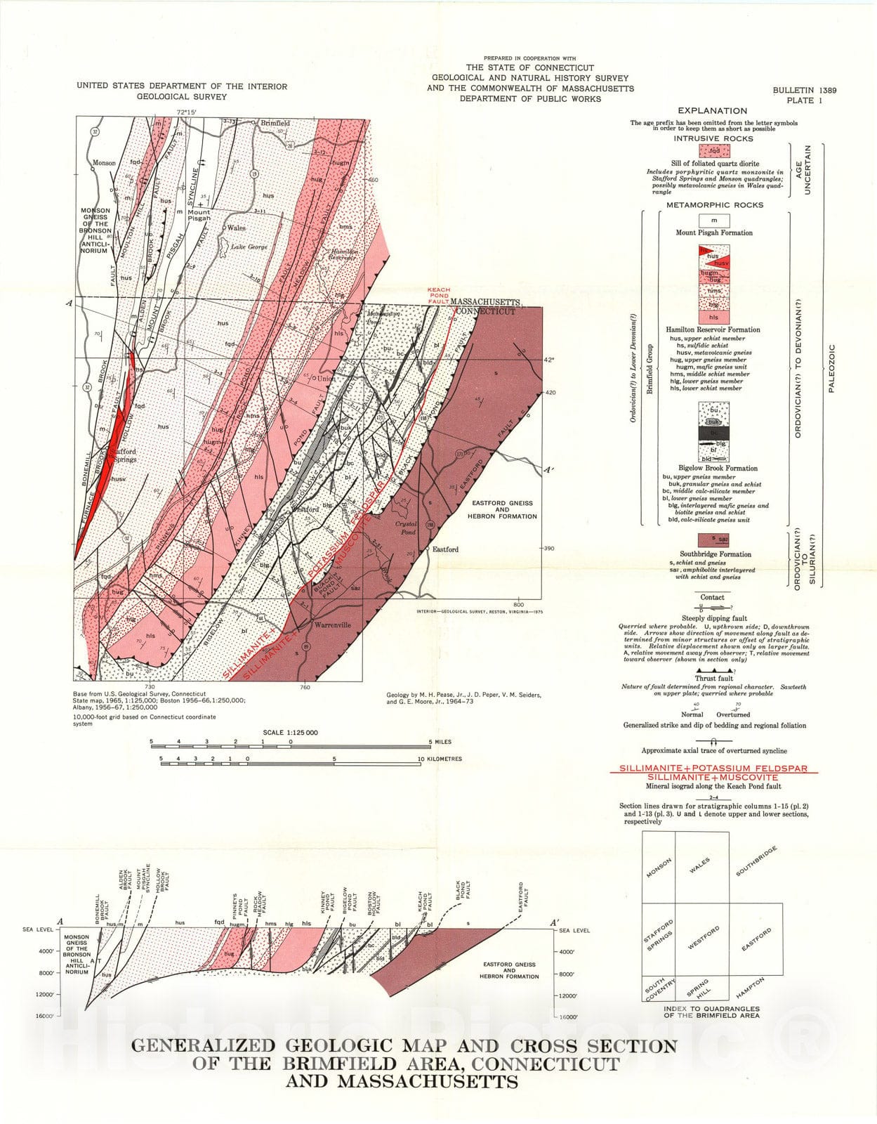 Map : Stratigraphic and structural relationships of the Brimfield Group in northeast-central Connecticut and adjacent Massachusetts, 1975 Cartography Wall Art :