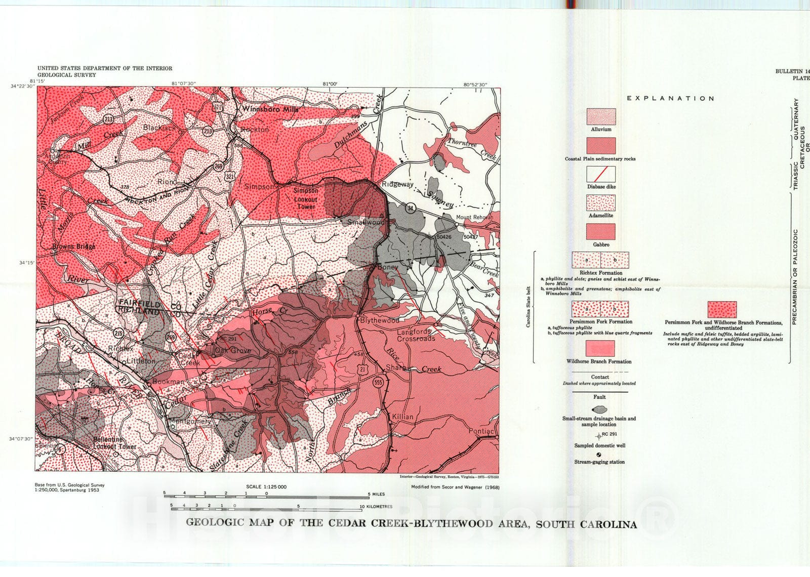 Map : Geochemical reconnaissance using heavy minerals from small streams in central South Carolina, 1976 Cartography Wall Art :