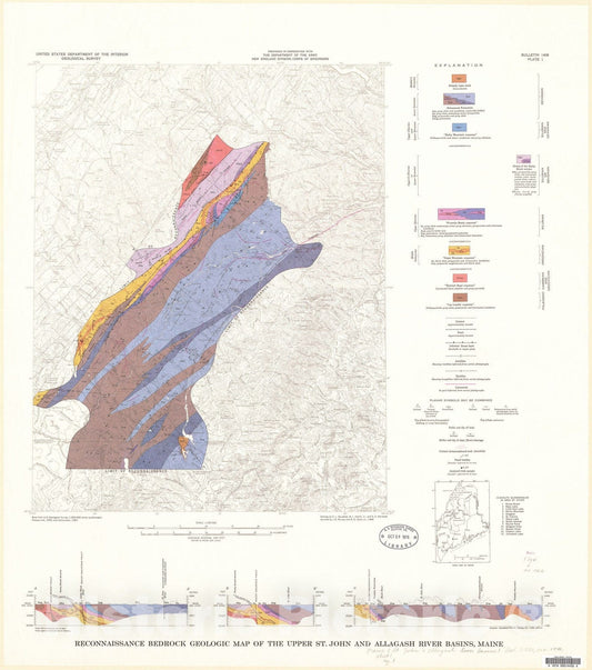 Map : Reconnaissance geology of the upper St. John and Allagash River basins, Maine, 1976 Cartography Wall Art :