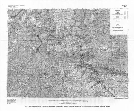 Map : The Columbia River Basalt Group in the Spokane quadrangle, Washington, Idaho, and Montana, with a section on petrography, 1976 Cartography Wall Art :
