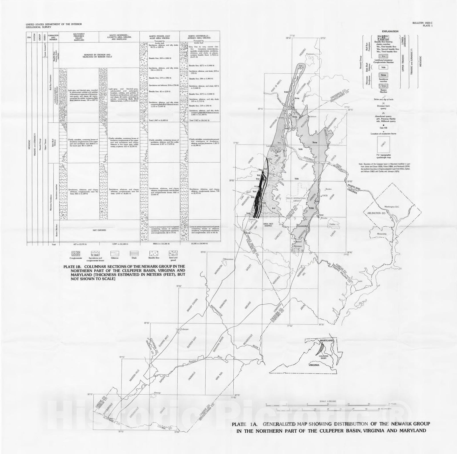 Map : Triassic stratigraphy in the northern part of the Culpeper basin, Virginia and Maryland, 1977 Cartography Wall Art :
