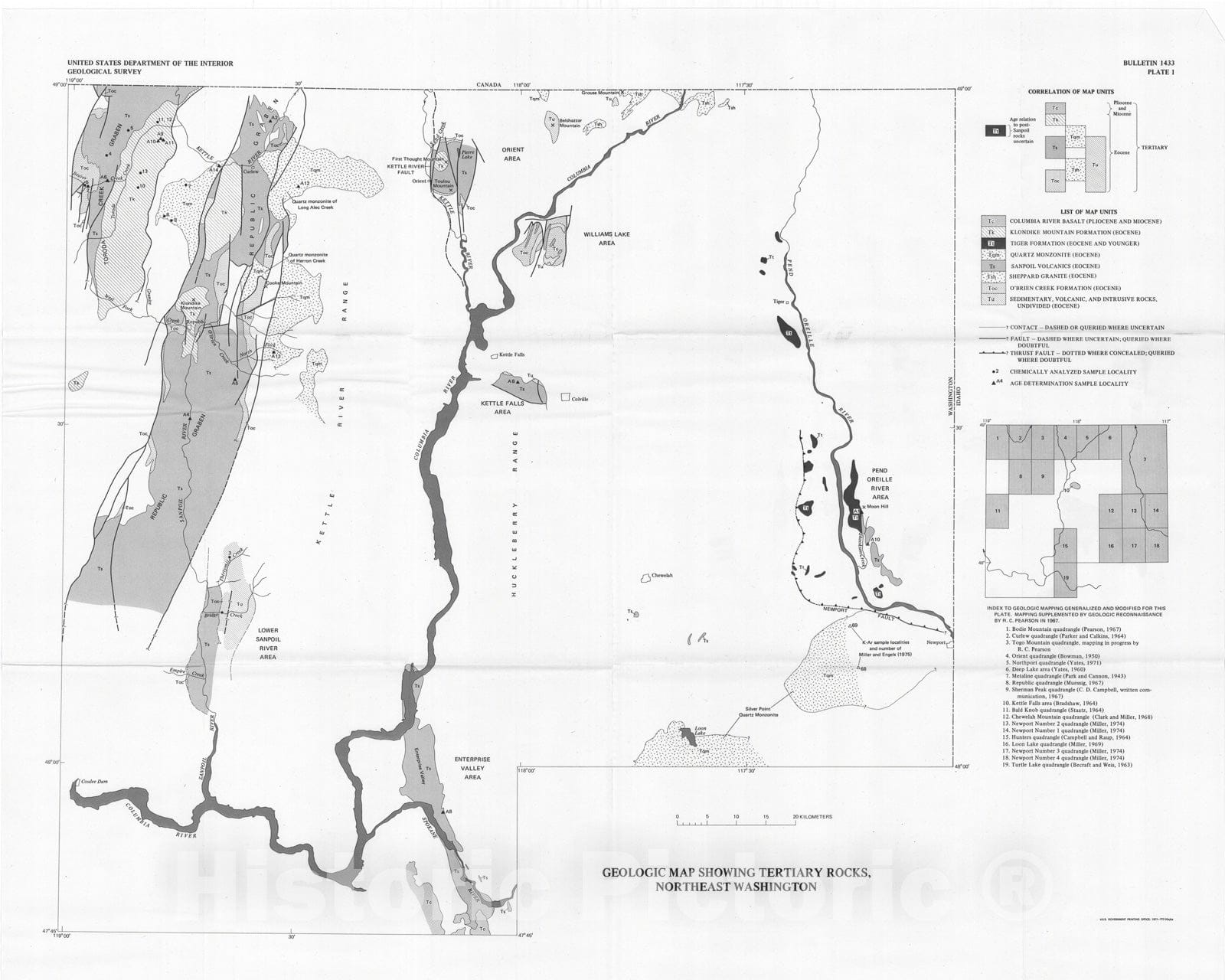 Map : Eocene rocks in northeast Washington - radiometric ages and correlation, 1977 Cartography Wall Art :