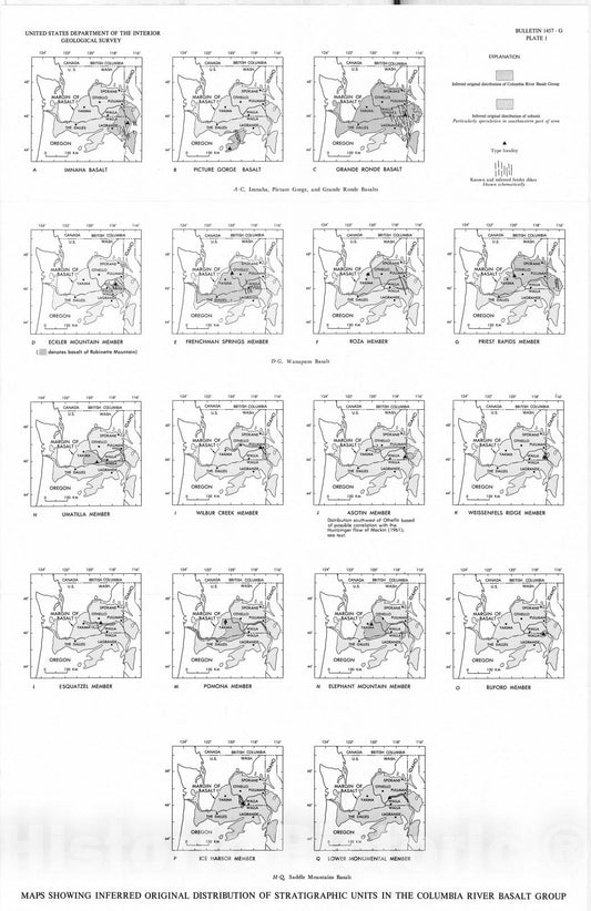 Map : Revisions in stratigraphic nomenclature of the Columbia River Basalt Group, 1979 Cartography Wall Art :