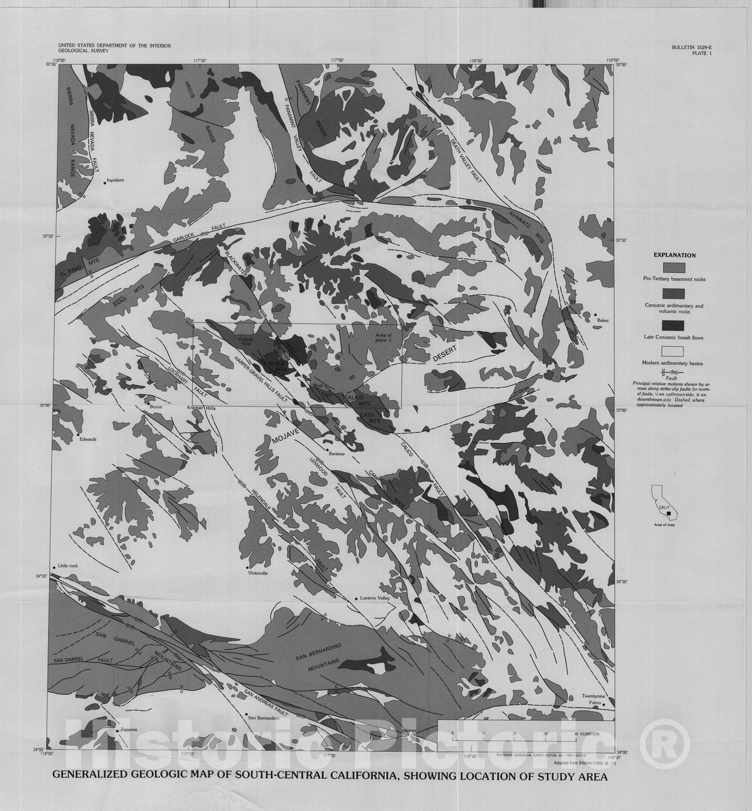 Map : Cenozoic rocks in the Barstow basin area of southern California - stratigraphic relations, radiometric ages, and paleomagnetism, 1982 Cartography Wall Art :