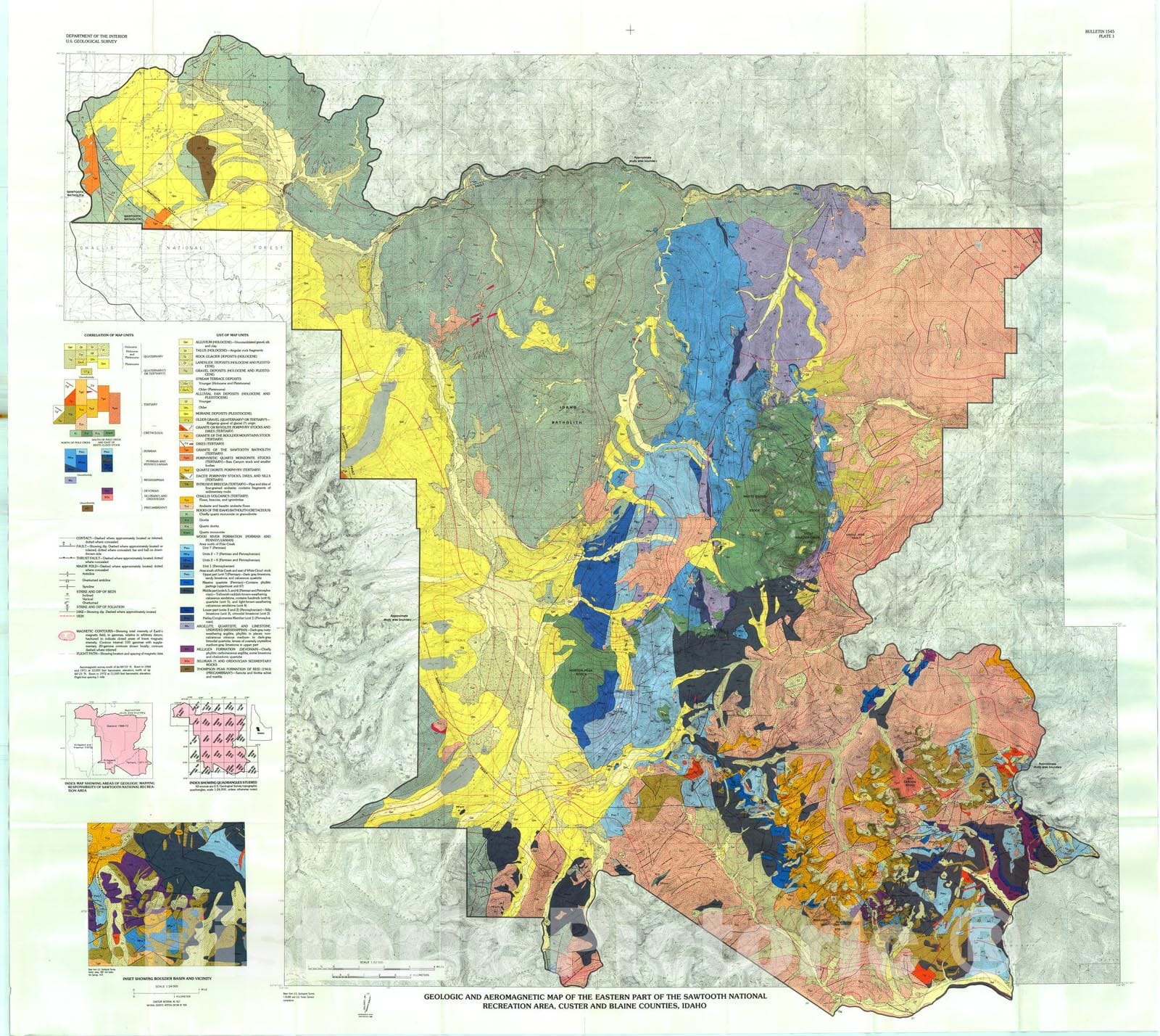 Map : Mineral resources of the eastern part of the Sawtooth National Recreation Area, Custer and Blaine Counties, Idaho, 1986 Cartography Wall Art :