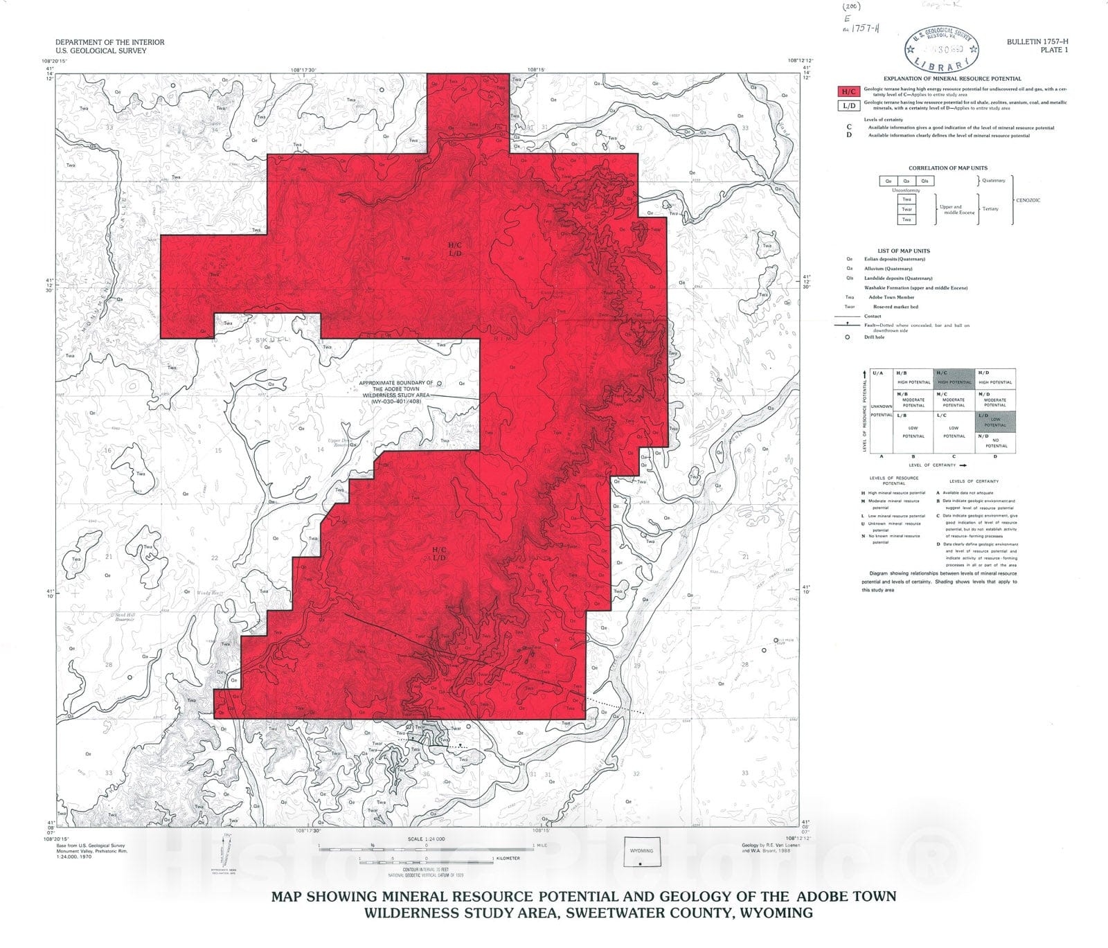 Map : Mineral resources of the Adobe Town Wilderness Study Area, Sweetwater County, Wyoming, 1990 Cartography Wall Art :