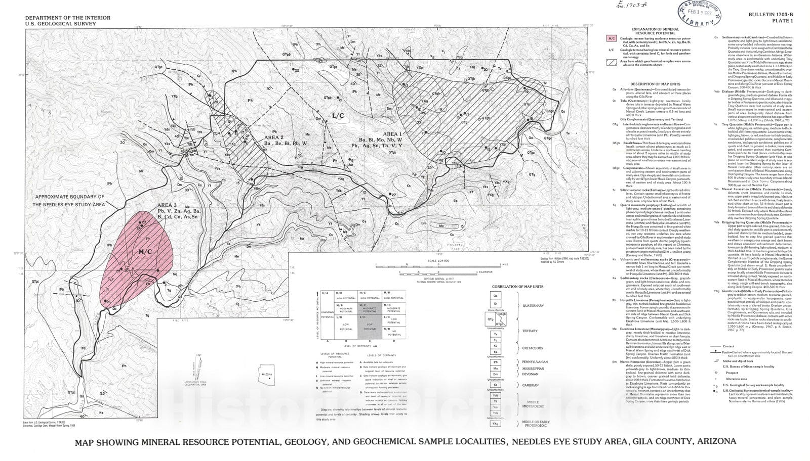 Map : Mineral resources of the Needles Eye Wilderness Study Area, Gila County, Arizona, 1987 Cartography Wall Art :