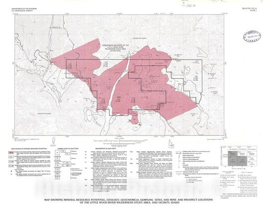 Map : Mineral resources of the Little Wood River Wilderness Study Area, Blaine County, Idaho, 1989 Cartography Wall Art :
