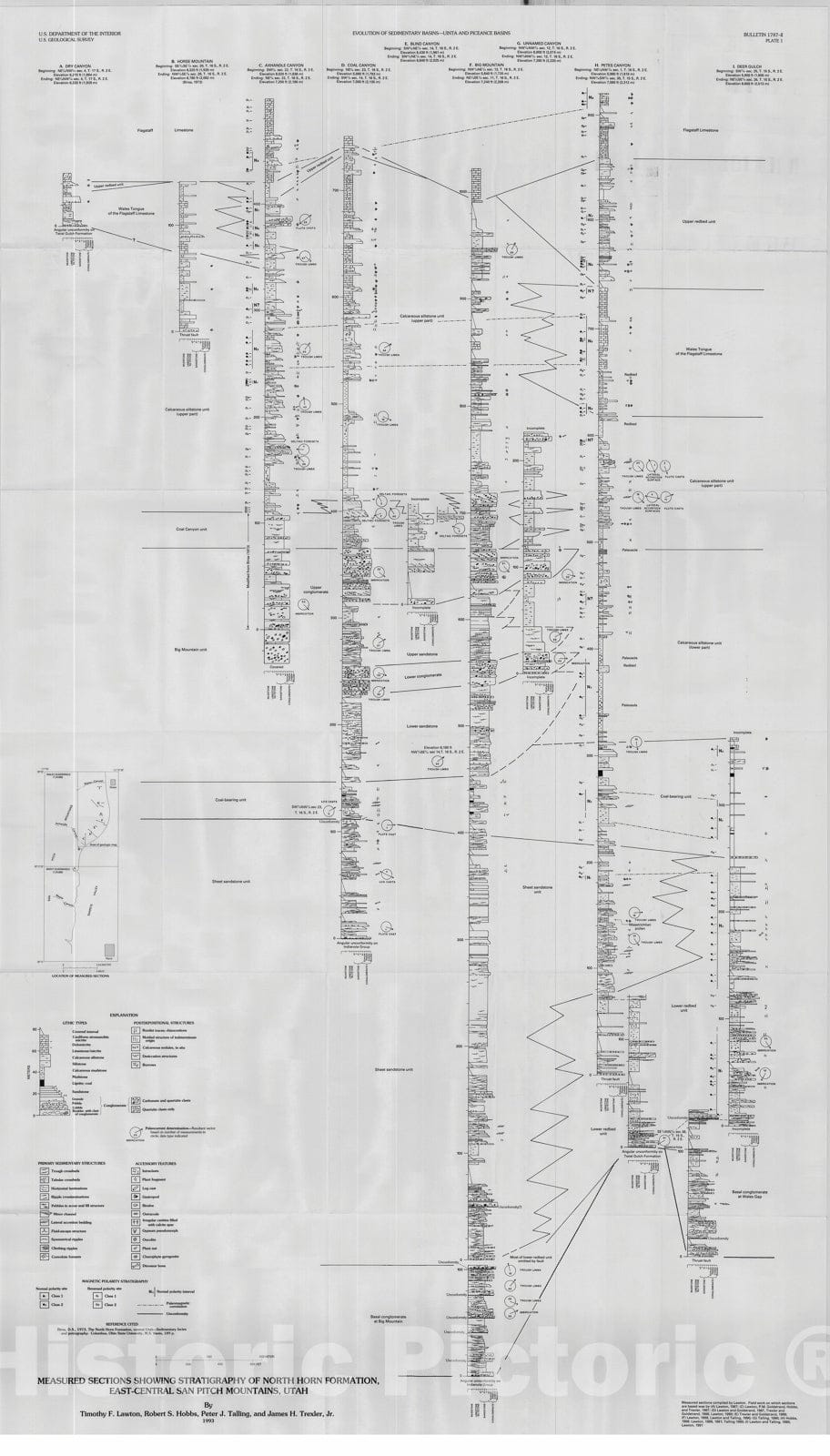 Map : Structure and stratigraphy of Upper Cretaceous and Paleogene strata (North Horn Formation), eastern San Pitch Mountains, Utah - se, 1993 Cartography Wall Art :